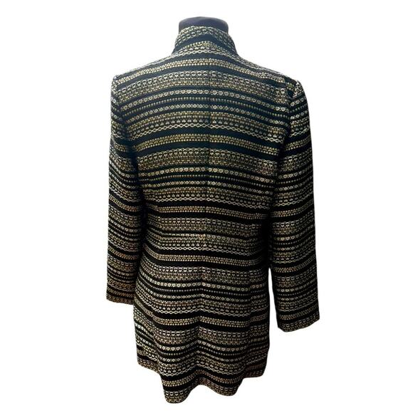 Chicos Gold Metallic Tweed Gold Statement Jacket Women Size S Longline Textured - Picture 6 of 10